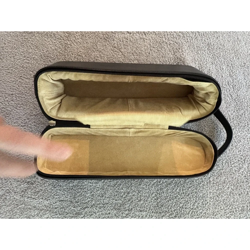 Genuine Leather Wine Bottle Travel Case Carrier Black w/ Strap | Padded Lining |